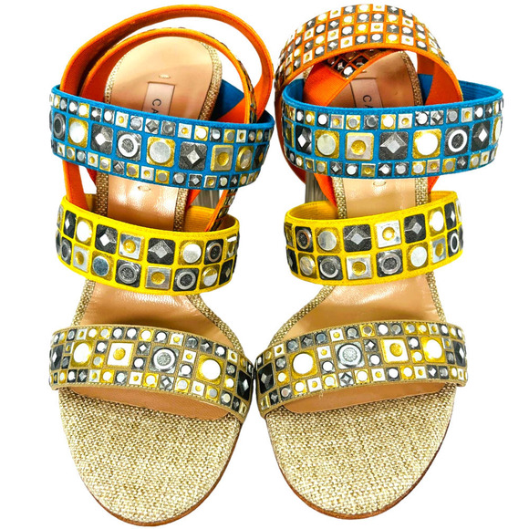 Casadei NWT Babilonia Made in Italy Silver & Multi-Color Chunky Heel Sandals 7 - Picture 11 of 16